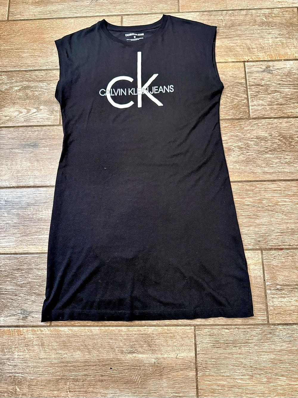 Calvin Klein Jeans Logo Sleeveless T-Shirt Dress Black Medium Like New
